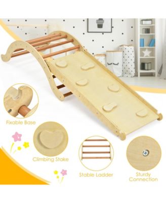 3-in-1 Wooden Climber Ladder Structure with Rock Climbing Ramp and Padding
