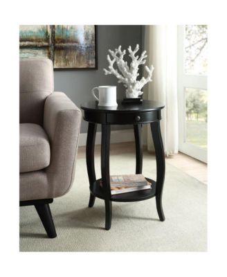 Functional Solid Wood Round End Table with Drawer and Shelf for Storage