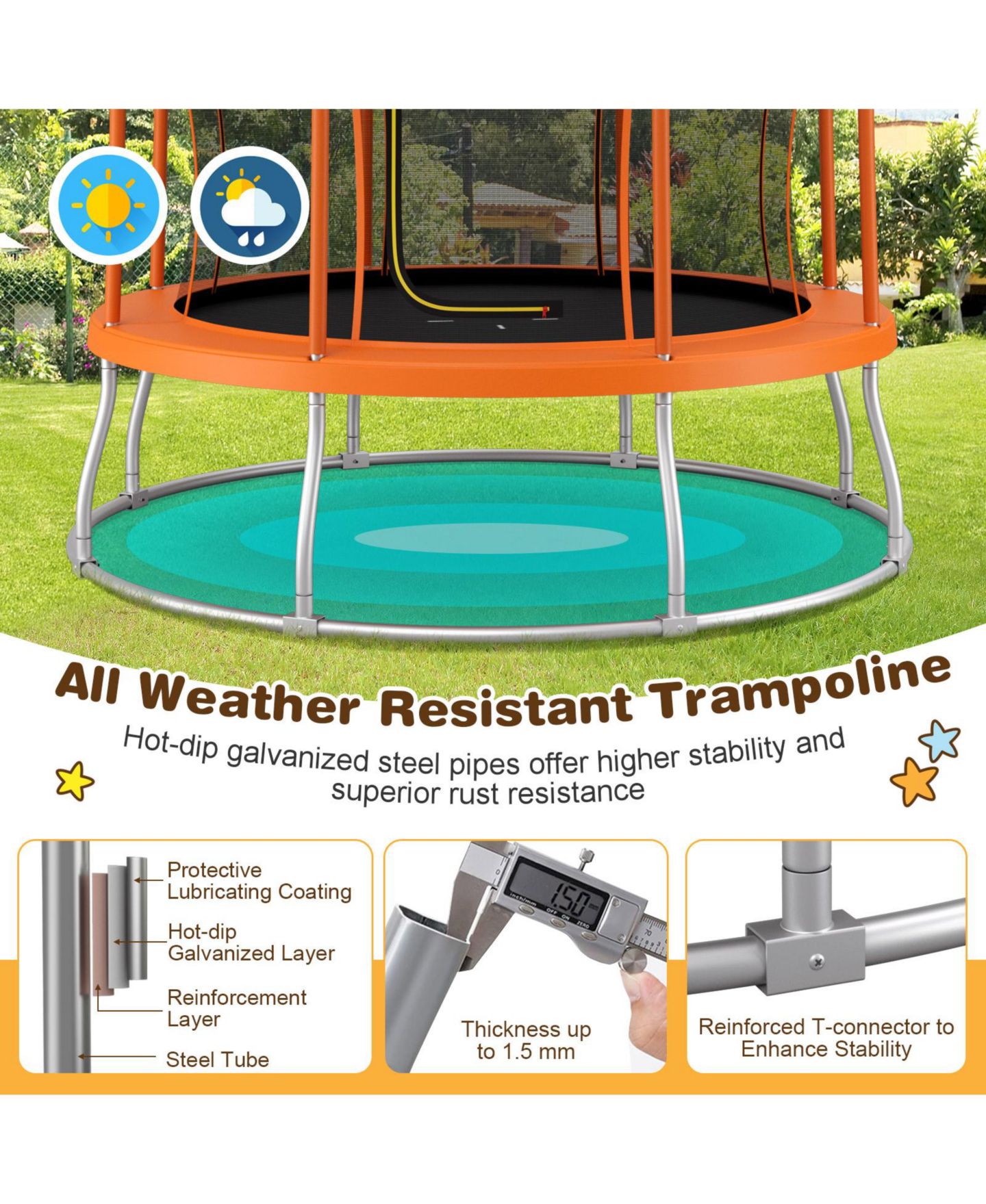 Детская игрушка Mecale 8-Foot Flower-Shaped Trampoline with Enclosure Net, Ages 3+, цвет: Оранжевый — фото 7