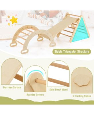2-in-1 Wooden Kids Climber Toys with Triangle Arch Ramp