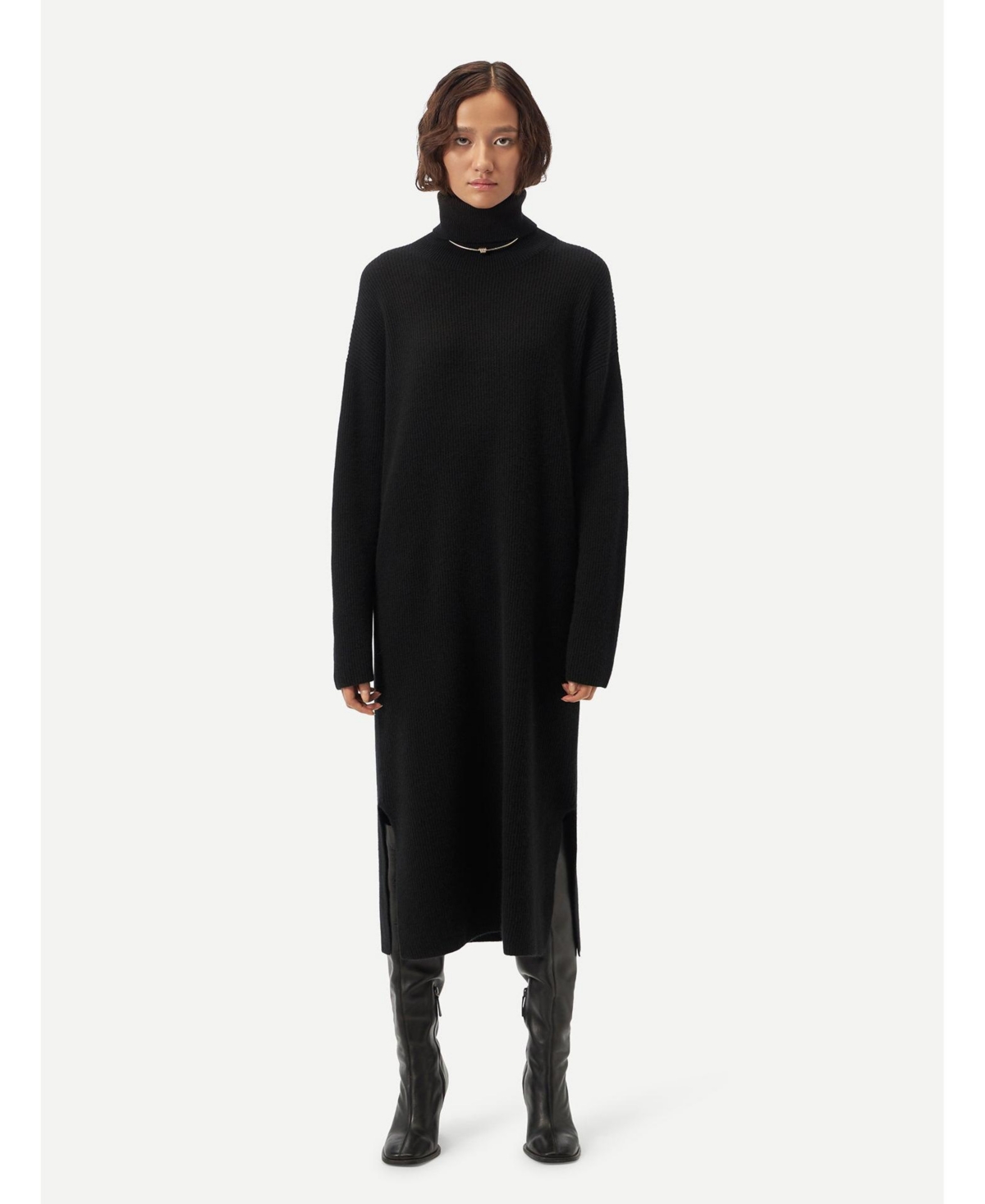 Women's Cashmere Turtleneck Dress - Xl / black / WK744-1481 - Black-blue graphite