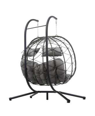 2 Persons Egg Indoor /Outdoor Swing Chair， Patio Wicker Hanging Egg Chair Hanging Basket Chair