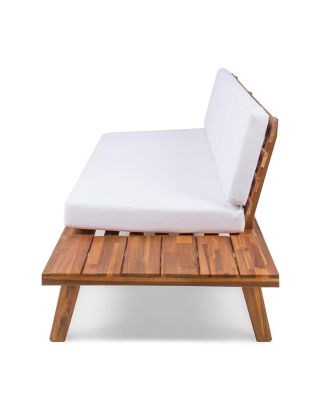 Indoor Minimalist Acacia Wood Right-Sided Sofa with White Cushions, Sandblast Finish