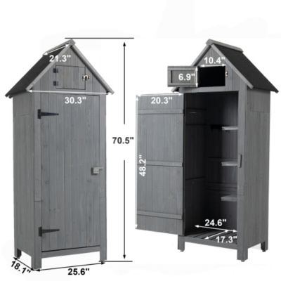 30.3inch L x 21.3inch W x 70.5inch H Outdoor Storage Cabinet Tool Shed Wooden Garden Shed Gray