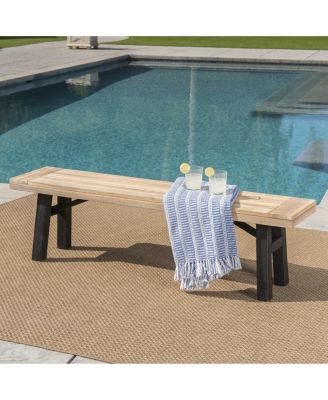 Gray Acacia Wood Outdoor Bench Weather Resistant Hardwood