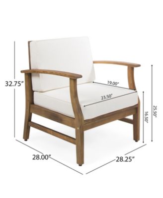 Acacia Wood Outdoor Lounge Chair with Cream White Cushion, Slat Panel Design Frame and Water-Resistant Cushion