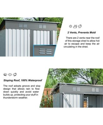 3.3ft x 3.4ft Outdoor Storage Shed Galvanized Metal Utility Garden Tool House Lockable Door Gray