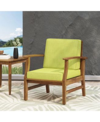 Giancarlo Teak Acacia Wood Outdoor Patio Club Chair with Green Cushions