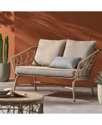 Outdoor Loveseat, 2 Seater Patio Sofa with Wicker Weave and Durable Cushions, Durable Rattan Finish