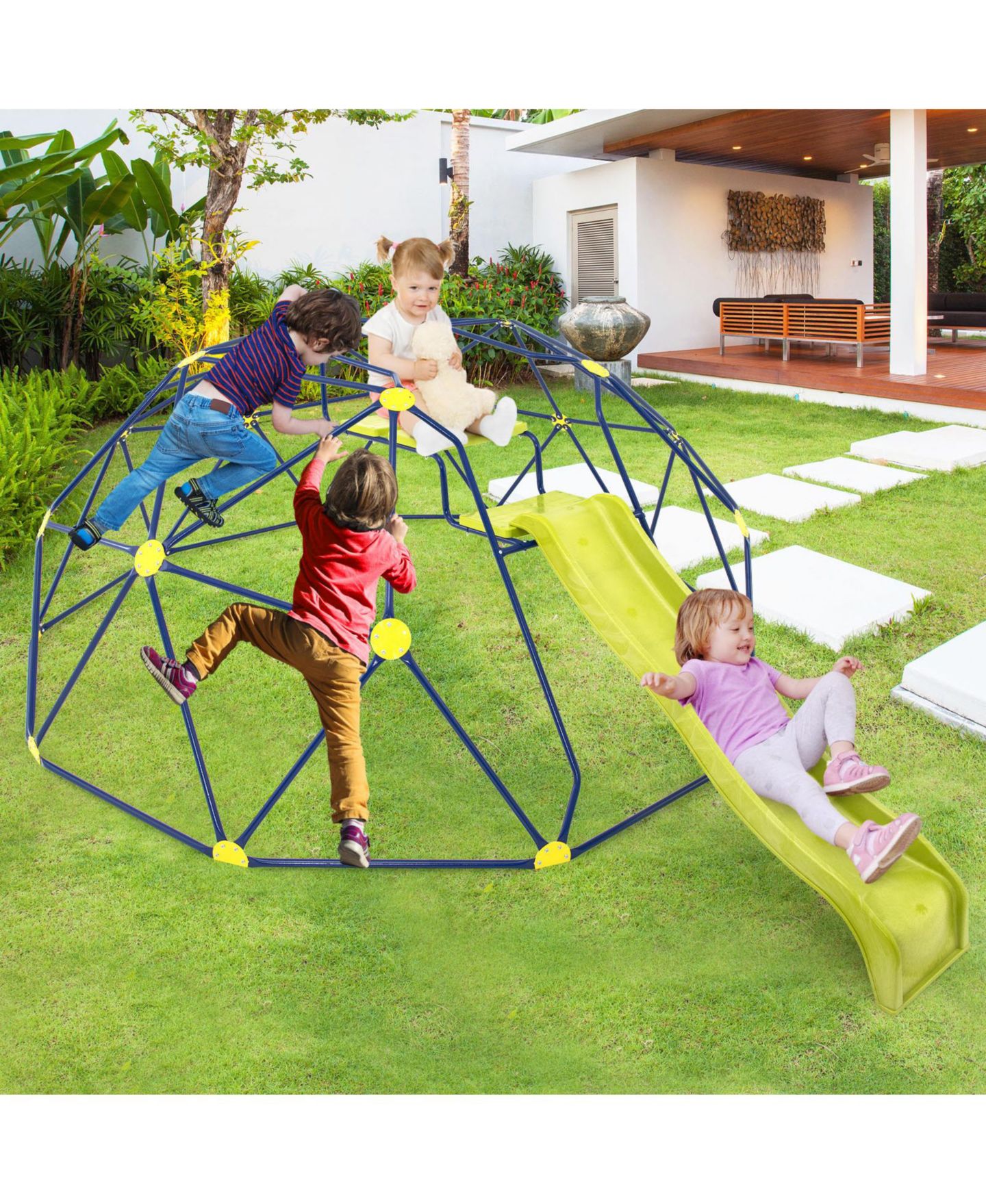 Детская игрушка Mecale Geometric Dome Climber 13.3 Ft with Extended Wavy Slide and 2 Rest Platforms, Ages 3-10, цвет: Синий — фото 9