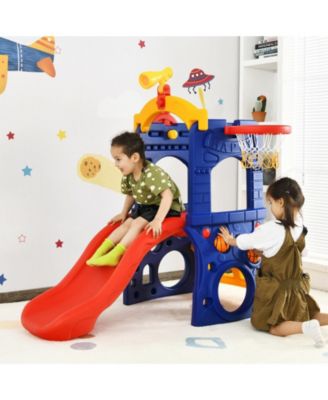 6-in-1 Freestanding Kids Slide with Basketball Hoop and Ring Toss