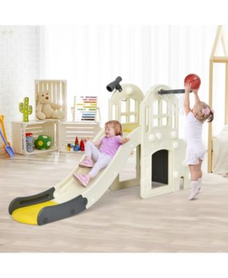 6-in-1 Toddler Climber Slide Playset with Basketball Hoop