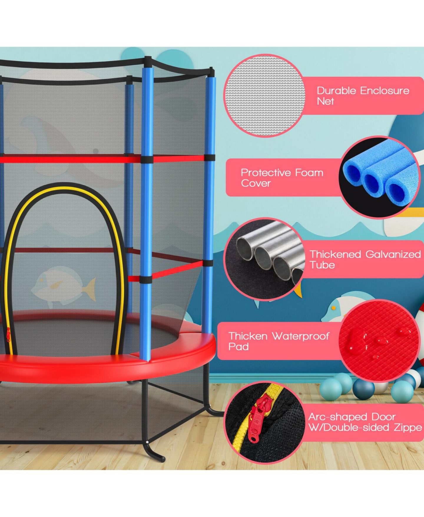 Детская игрушка Mecale 55 Inch Trampoline with Enclosure Net, Ages 3+, цвет: Синий — фото 7