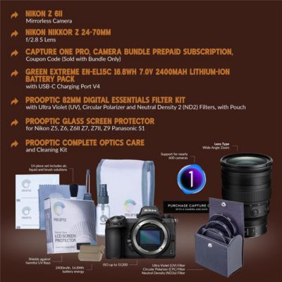 Z 6II Mirrorless Camera with f/2.8 S Lens,Camera Bundle Prepaid Subscription, Lithium-Ion Battery Pack,Glass Screen Protector for the Nikon