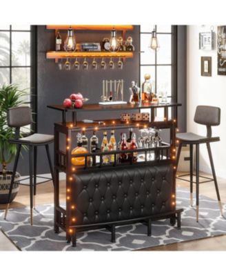 Home Bar Unit for Liquor, 44-Inch Bar Height Table with Storage, Black Entertainment Pub Table for Kitchen, Balcony, Basement