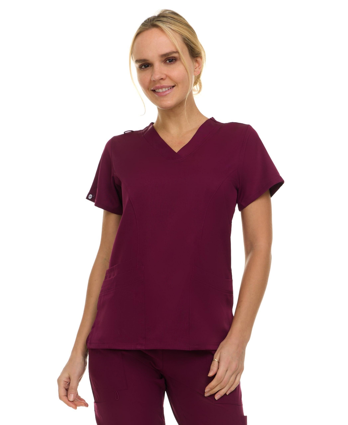 Women's Eleanor 3-Pocket Stretch V-Neck Scrub Top Shocking Pink Medium - Bubble gum