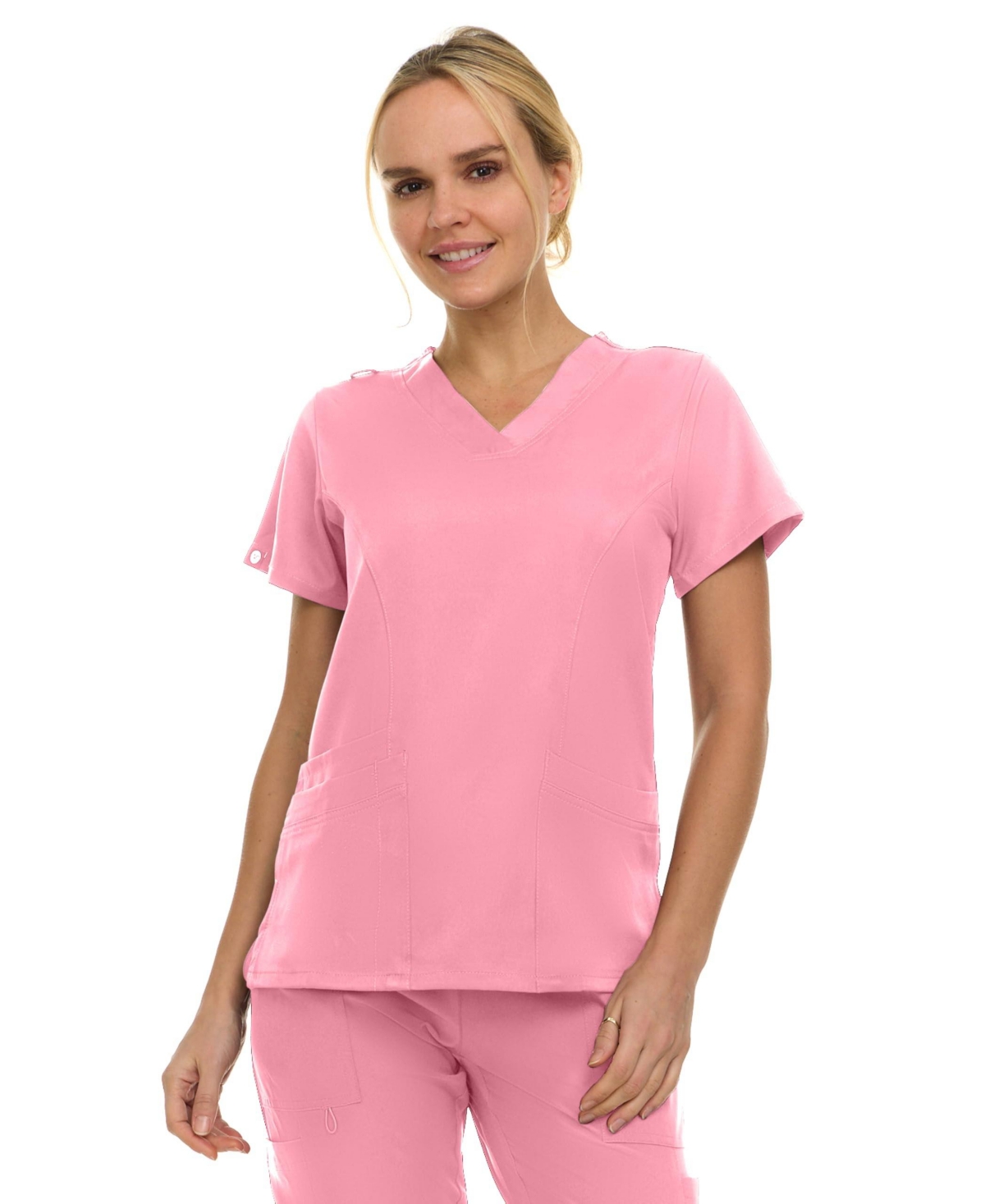 Women's Eleanor 3-Pocket Stretch V-Neck Scrub Top Shocking Pink Medium - Bubble gum