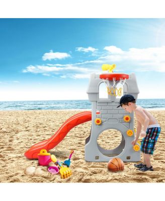 5 in 1 Toddler Climber Slide Playset with Basketball Hoop and Telescope