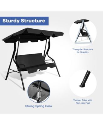 3 Seat Outdoor Patio Canopy Swing with Cushioned Steel Frame