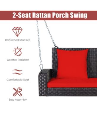 2-Person Patio Rattan Porch Swing with Cushions