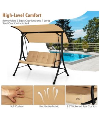 3-Seat Outdoor Porch Swing with Adjustable Canopy and Padded Cushions