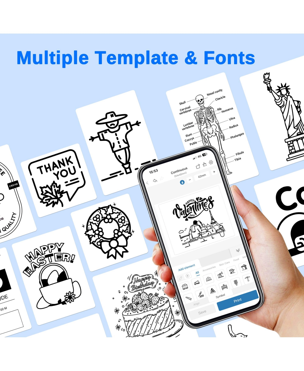 Sticker Printer, PM230 Mini Thermal Printer Bluetooth Portabel Maker with 3 Rolls of Paper