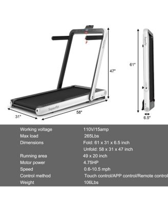4.75HP 2 In 1 Folding Treadmill with Remote APP Control-White