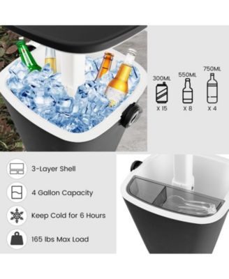 3-in-1 Portable Cooler Bar Table with Bottle Opener and Lift Top Lid for Camping Poolside