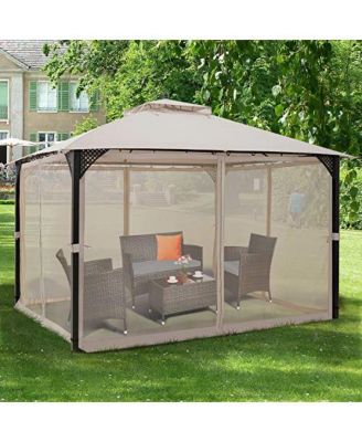 12 x 10 Feet Outdoor Double Top Patio Gazebo with Netting