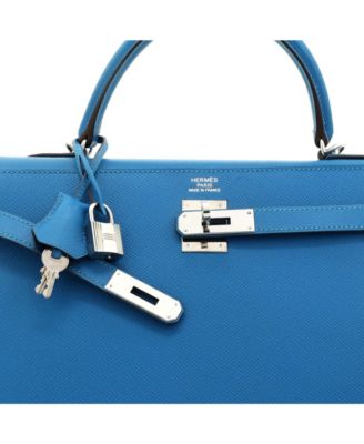 Pre-Owned Hermes Kelly 35 Handbag Blue Epsom with Palladium Hardware