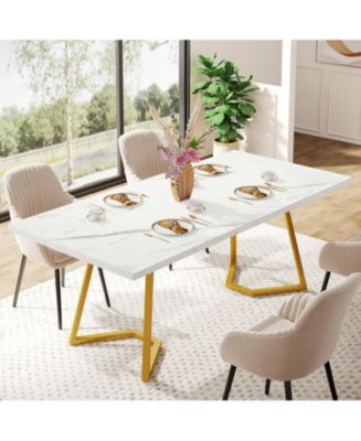 Tribesigns Gold Rectangular Dining Dinner Table: 55 Inches Modern White ...