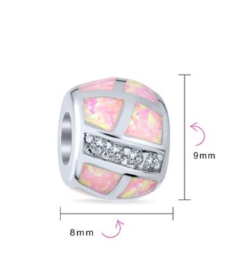 Geometric CZ Pink Opal Charm Bead Sterling Silver for European Bracelets