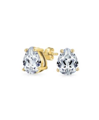 Bling Jewelry Teardrop Cz Solitaire Stud Earrings Gold Plated Sterling Silver - Gold