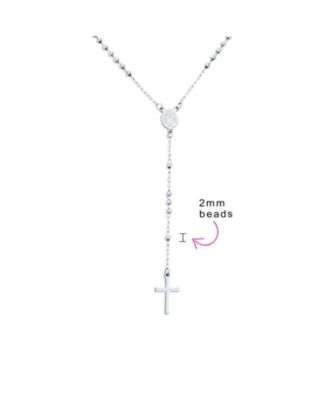 Religious Christian Virgin Mary and Cross Rosary Chain Drop Necklace Silver Tone