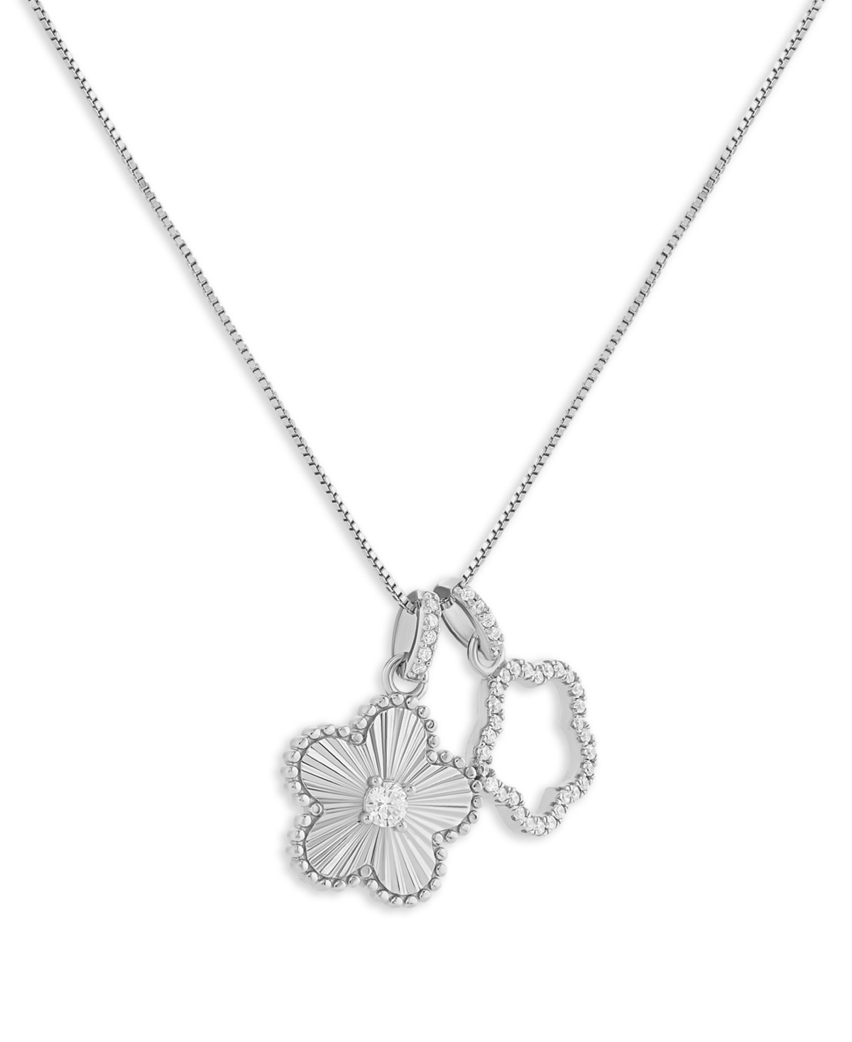 Cubic Zirconia Double Flower Pendant Necklace in 18k Gold-Plated Sterling Silver, 18" + 2" extender, Exclusively at Macy's (Also Availab