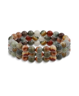 Set of 3 Natural Stone Bead Stretch Bracelets - Stackable