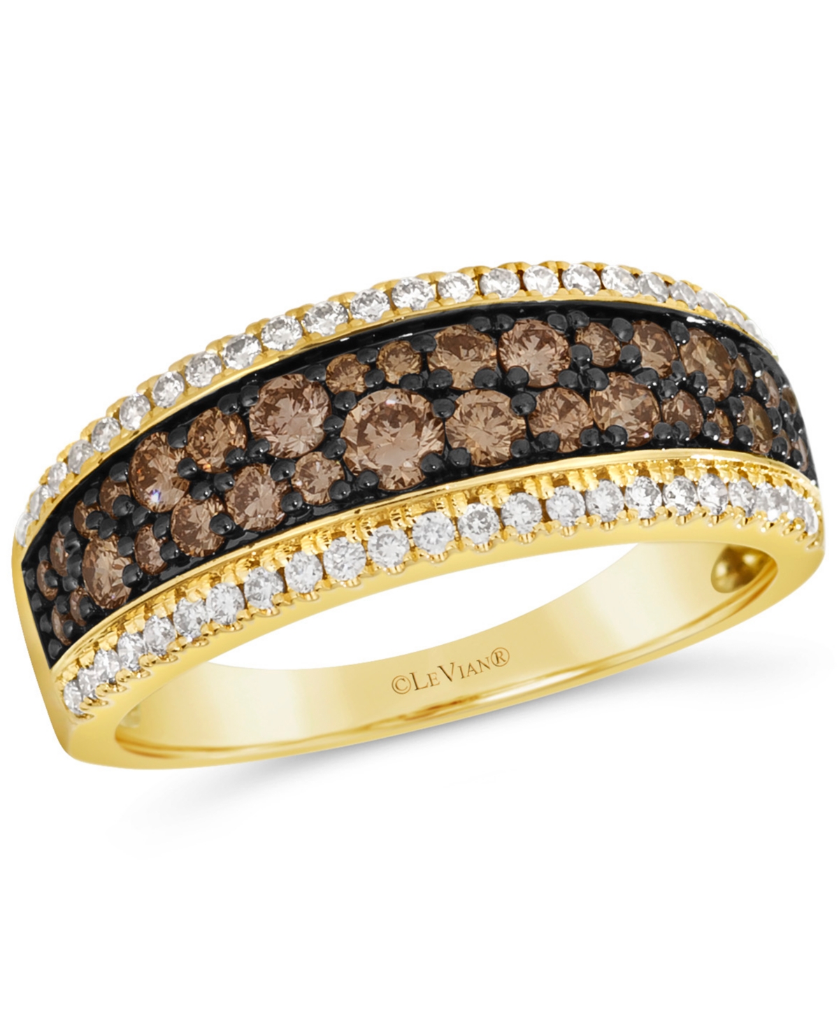 Chocolate Diamond & Nude Diamond Multirow Ring (7/8 ct. t.w.) in 14k Gold - Yellow Gold