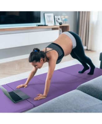 Folding Gymnastics Mat with Carry Handles and Sweatproof Detachable PU Leather Cover-Purple