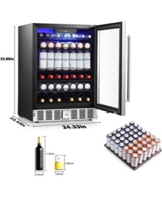 24" Wine Refrigerator, 5.1 Cu.Ft Beverage Cooler, Under Counter Stainless Steel Beverage Cooler with Glass Door