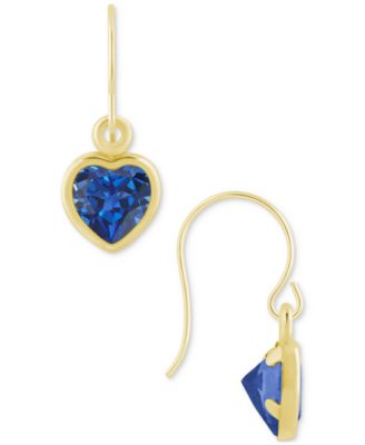 Gemstone Heart Drop Earrings in 10k Yellow Gold (also in 10k White Gold)