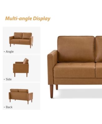 Drake Mid-century Modern Faux Leather Sofa with Movable Backrest Cushions