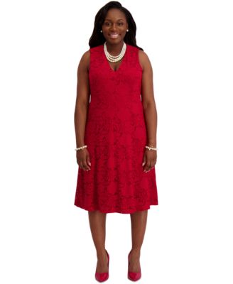 Women's Sleeveless Lace Fit & Flare Dress, Regular & Plus Sizes 
