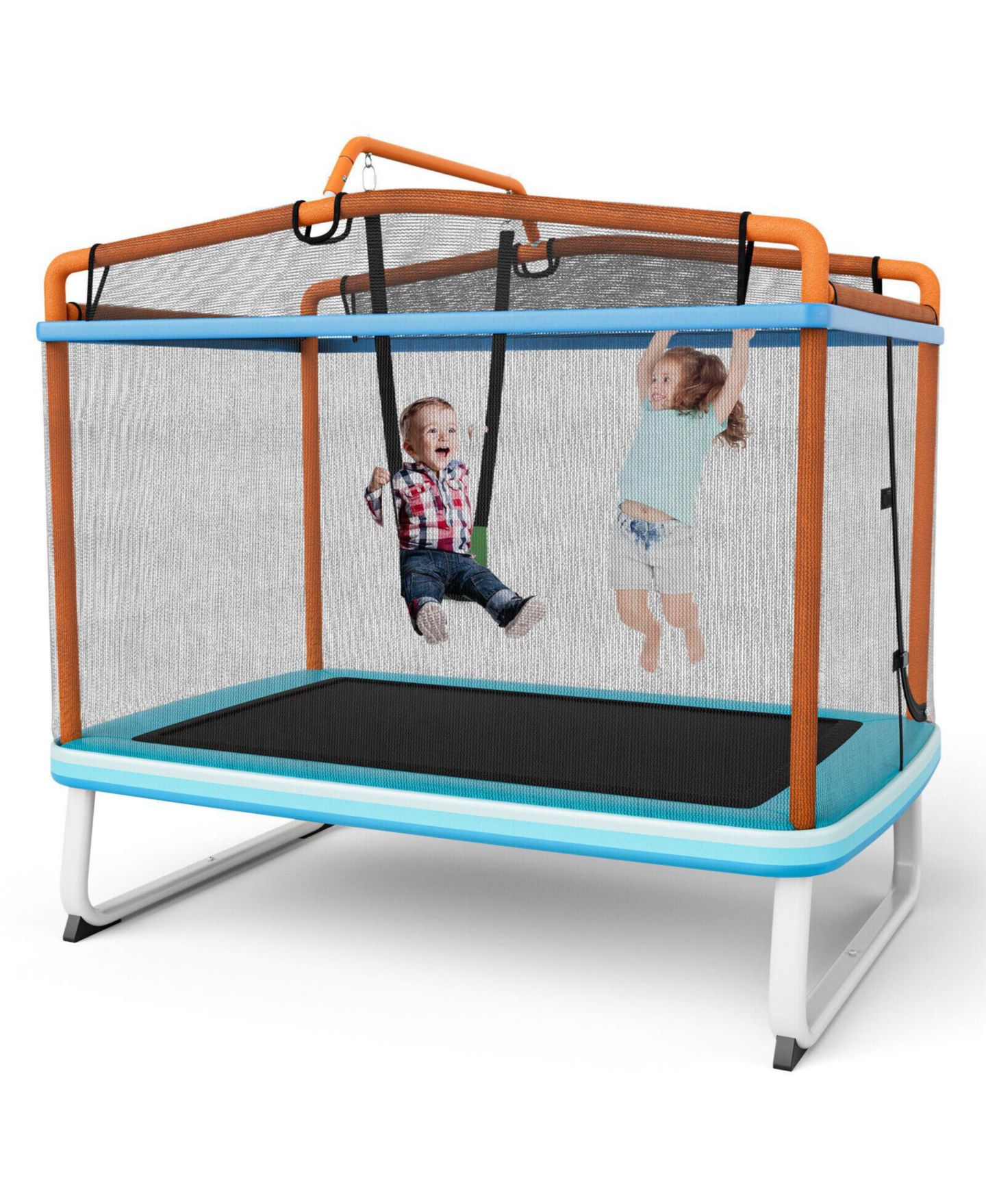 Детская игрушка Mecale 6 Feet Rectangle Trampoline with Swing Horizontal Bar and Safety Net, цвет: Оранжевый — фото 1