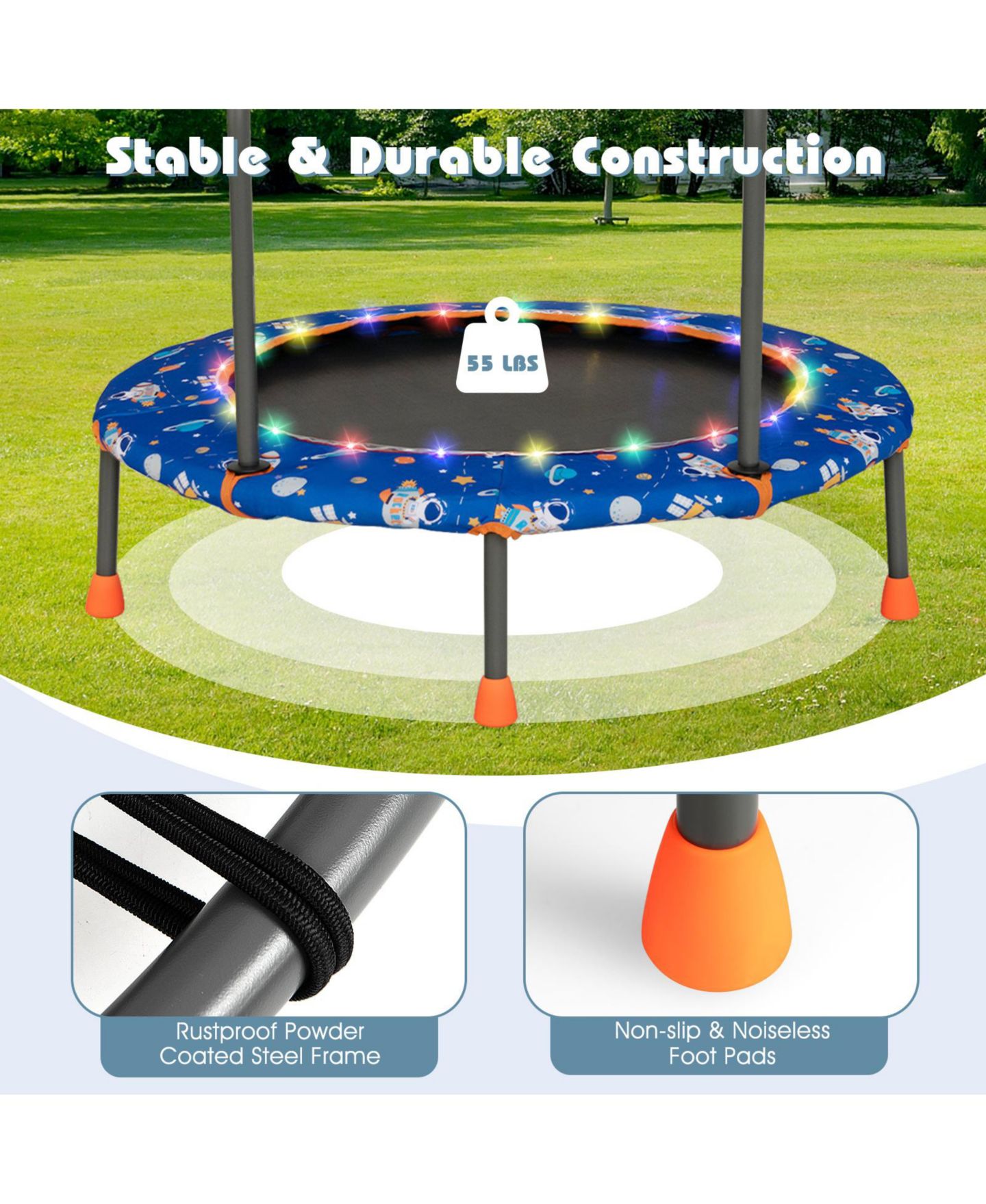 Детская игрушка Mecale 36 Inch Mini Trampoline with Colorful LED Lights and Bluetooth Speaker, цвет: Чёрный — фото 6