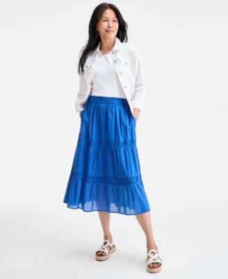 Style & Co - Women's Cotton Pull-On Tiered Midi Skirt