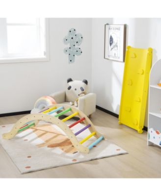 3-in-1 Wooden Climber Ladder Structure with Rock Climbing Ramp and Padding