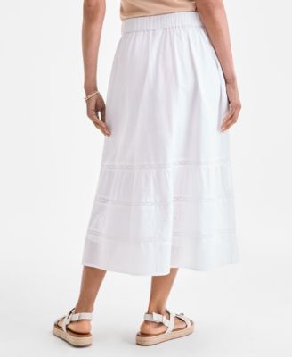Women's Cotton Lace Pull On Tiered Skirt