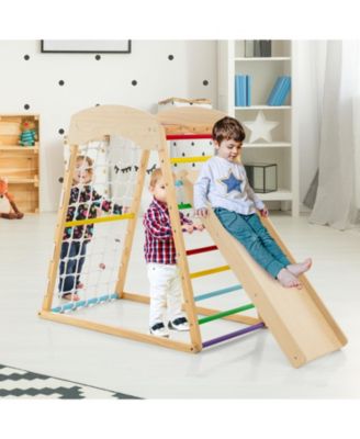 6-in-1 Jungle Gym Wooden Indoor Playground with Double-Sided Ramp and Monkey Bars