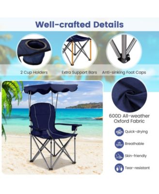 Portable Folding Beach Canopy Chair with Cup Holders