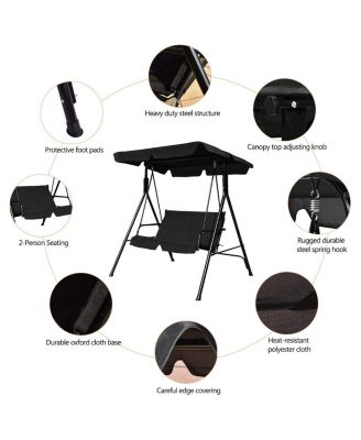 2 Person Weather Resistant Canopy Swing for Porch Garden Backyard Lawn